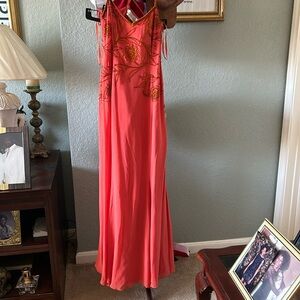 Long formal prom dress coral color